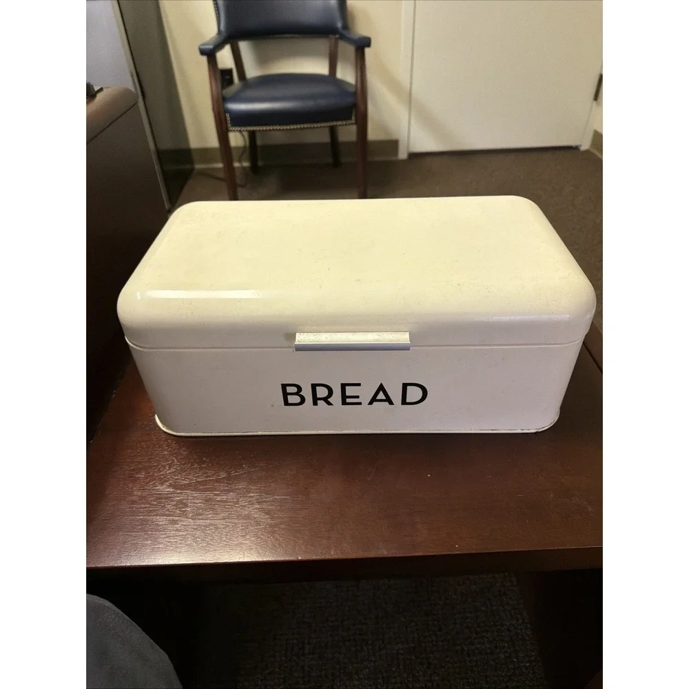 Farmhouse White Metal Bread Box Retro Kitchen Counter Storage